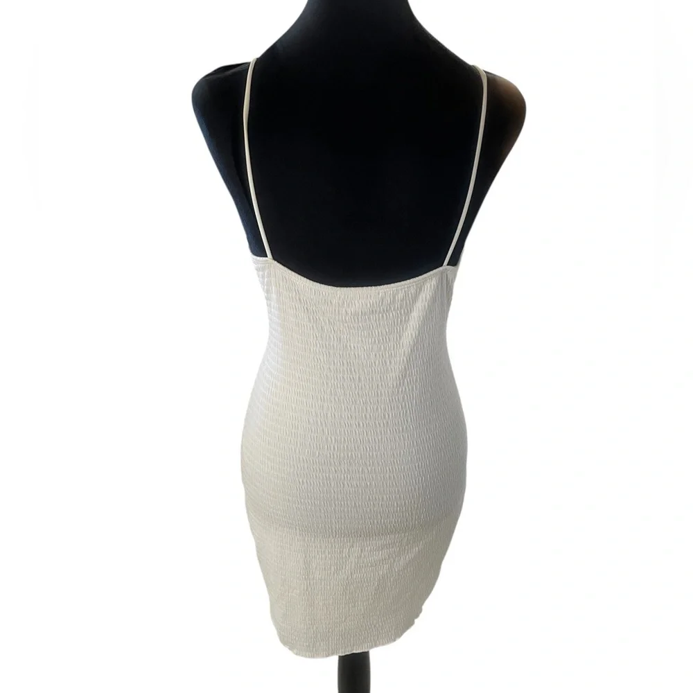 White spaghetti strap mini dress, tie, front,cut out,Large - Picture 6 of 8
